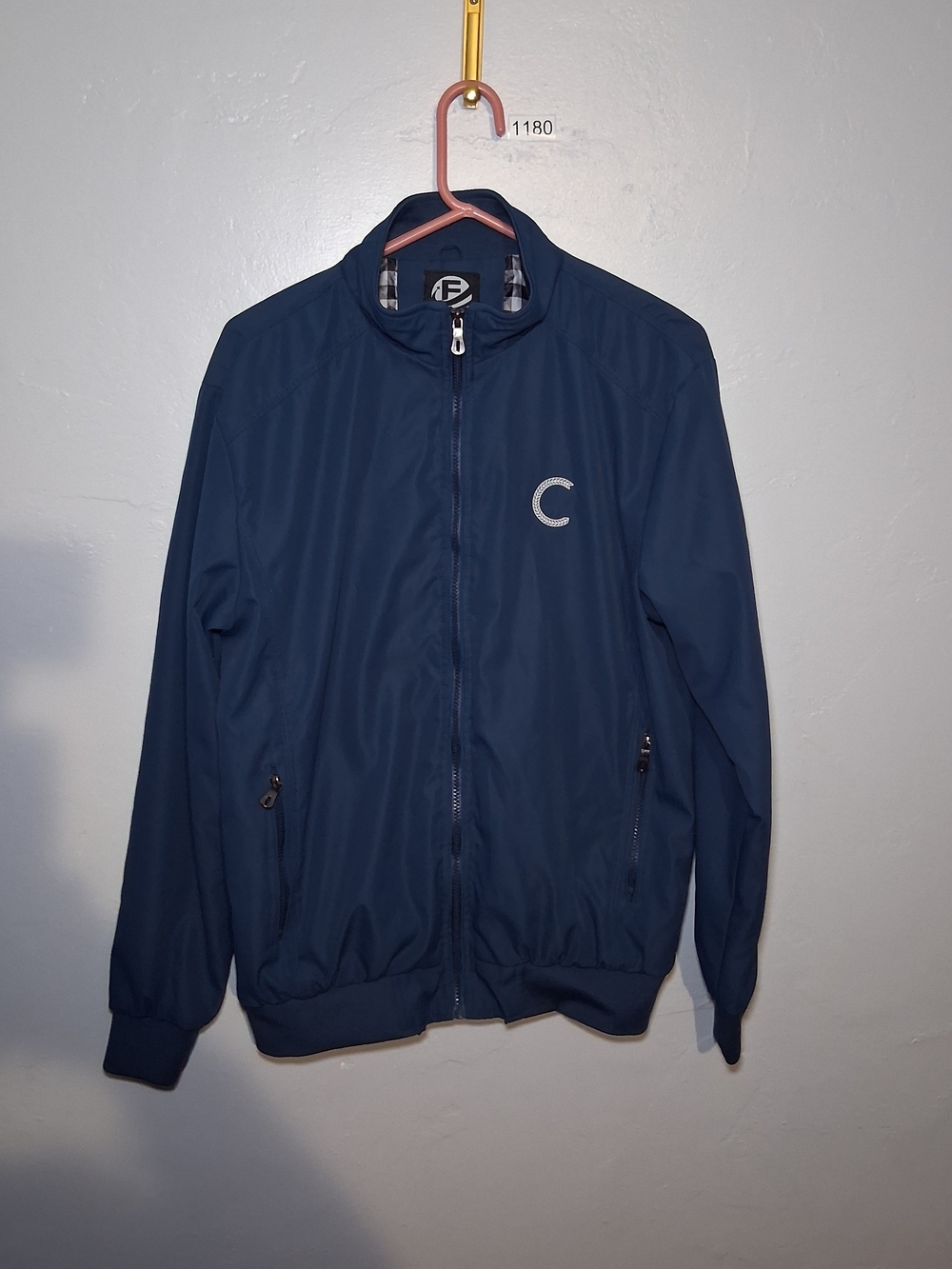 Navy Blue Varsity Zip Jacket with 'C' Detail by Unknown Brand